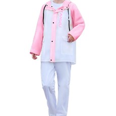 兩件式雨衣, 加厚PVC防水面料 防大暴雨 雙帽簷, 白拼粉, XL