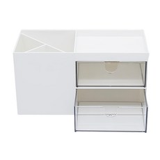 樂嫚妮 桌上收納整理盒 多層抽屜分格設計 文具化妝品收納 簡約時尚, 1個, 白色