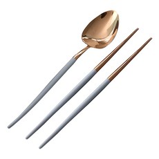 SSUEIM MARIEBEL系列 莫蘭迪不鏽鋼餐具2件組, 灰色, 1組, 餐匙 + 筷子