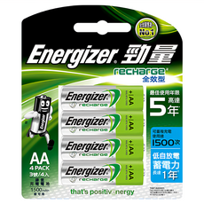 Energizer 勁量 全效型鎳氫充電電池 3號 使用年限高達5年 可重複充電使用1000次, 4顆, 1組