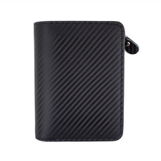 真皮碳纖維牛皮男士2折短夾 二層牛皮 超纖+滌綸內裡, 9.5 x 12.9 x 3.3cm, 黑色