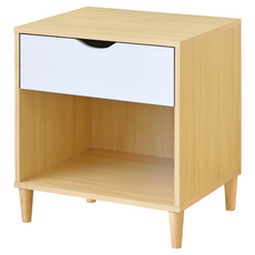 HOPMA 合馬家具 白色美背現代單抽斗櫃, 寬48.5公分x深40公分x高54公分, 拼版柚木, 1個