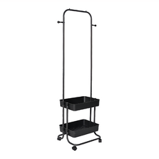 Life 日式簡約 多功能移動式雙層落地衣帽架/掛衣架/置物架, 41 x 37 x 150cm, 消光黑