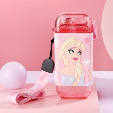 fisher-price 費雪 迪士尼立體3D圖案矽膠包覆方形兒童用吸管水壺, 1個, 280ml, 粉色愛莎