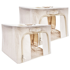 SHIMOYAMA 帶視窗3開口可折疊一體布藝收納箱 34 x 37 x 44cm 米白色 55L, 2個