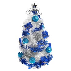 摩達客 耶誕台製迷你裝飾聖誕樹 松果系 免組裝, 白色 + 雪藍銀, 1呎(30cm)