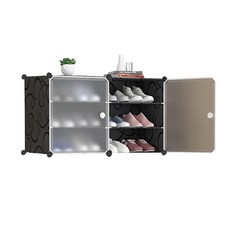 側開式 2列3層 組合鞋櫃 塑膠 金屬, 黑色, 1個