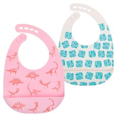 Nuby 矽膠圍兜, 雷克斯龍 + 塗鴉方塊, 2入, 1組