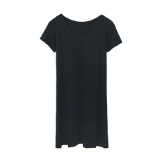 NEW FORCE 莫代爾素色簡約短袖長版居家服 彈力舒適涼感透氣 一件式連身裙, L, 黑色