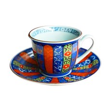 美濃燒 咖啡組 陶瓷杯碟套裝 日本產 200cc, 菊割地紋 藍色, 1組