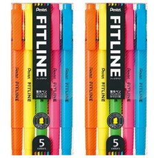 Pentel 飛龍文具 FITLINE 雙頭螢光筆五色套裝, 3.5mm 1.0mm 雙頭設計, 橘+黃+綠+粉+藍, 10支