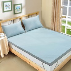 Cotton Field 棉花田傢飾 涼感紗冰絲床蓆組, 藍格, 涼感墊 + 枕套 2個