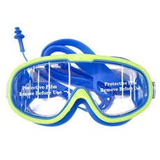 兒童防水防霧泳鏡, 藍底黃框, 1個