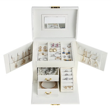 PORA BELLA 大容量皮革首飾盒 L943, 白色, 附抽屜, 1個