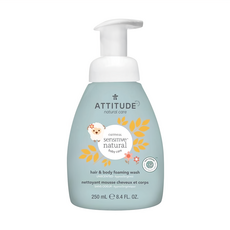 ATTITUDE 艾特優 寶寶敏感肌膚2合1泡沫洗髮沐浴精 無香精 250mL, 1瓶