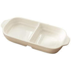 SSUEIM EASYGOOD 兩格長形陶瓷盤, 白色, 耐熱溫度100℃, 韓國製造, 1個