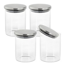 Hello Kitchen 不鏽鋼蓋圓形耐熱玻璃瓶 4個 250ml