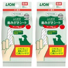 LION 獅王 PETKISS 齒垢清潔紙巾 犬貓用 蘋果香味 只要抹一抹就可清除齒垢 拋棄式, 30張, 2包