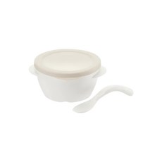 Richell 利其爾 TLI 三連式不鏽鋼餐具，附碗蓋，雙層內外碗, 內層260ml外層250ml, 米色, 1組