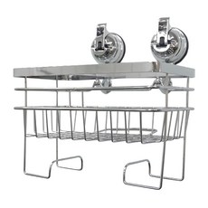 雙手萬能 環保電鍍強力吸盤收納雜物兩用籃 - 免釘免鑽 真空吸附 荷重5KG, 銀色, 1個