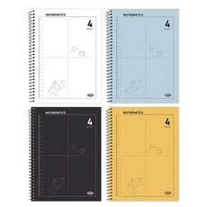 PINKFOOT 3000 4格線圈數學練習本4件組, 1組, 白色 + 黃色 + 藍色 + 黑色