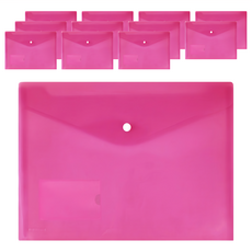 橫式鈕扣公文袋 附名片袋 A4透明PP材質 鈕扣牢固不脫落 文件收納防水防塵不易髒污, 24 x 33cm, 紅色, 12個