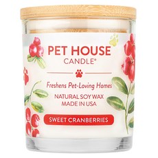 PET HOUSE 室內除臭寵物香氛蠟燭-蔓越莓, 100%全天然黃豆蠟, 純棉芯, 連續使用時間長達60小時以上, 255g, 1罐
