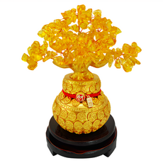 命運好好玩 組合 財富根基黃晶搖錢樹 Set 百財葫蘆袋設計 活性能量招財法 提升財氣, 8109478, 1組