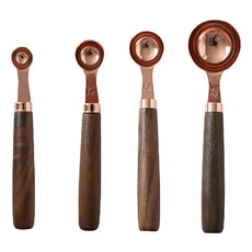 瑞典廚房 不鏽鋼 量勺4件組 原木手柄 烘焙工具, 1組, 量勺 4支, 玫瑰金