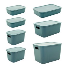 dayneeds 日需百備 Q萌撞色系附蓋收納盒7入組 四色可選 整理盒 雜物盒 零食盒 SN10-ALL-BU7, 藍色, 1組