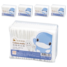 KU.KU Duckbill 酷咕鴨 粗軸棉花棒 100%天然純棉 台灣製造, 200支, 5盒