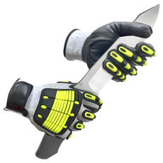 PANRICO 百利世 防割耐磨抗衝擊手套 金屬絲編織 ANSI A5 EN388 4X42E, XL, 1雙, 灰色+黑色+螢光色