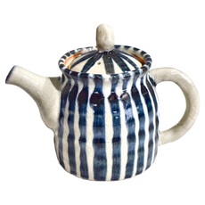 手繪濃十草茶壺 日本製 550ml 陶瓷 日式藍白條紋, 1個