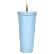 不鏽鋼吸管杯 304不鏽鋼內膽 耐腐蝕抗氧化 易清洗, 霧藍, 750ml, 1個