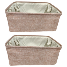 棉麻收納籃 亞麻材質 結實提手設計 大容量儲物空間 加厚精紡棉麻, 中(36 x 27 x 16cm), 夢幻粉, 2個
