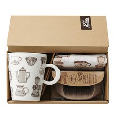 Kalita 咖啡馬克濾杯組合, 精美圖案, 送禮自用兩相宜, 1組, 濾杯/聚丙烯,馬克杯/陶瓷,擦手餐巾/100%棉