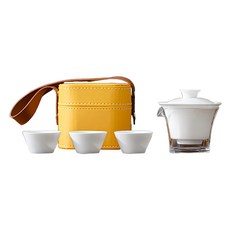 方形旅行包茶具 純白色 1組 旅行茶具組, 一壺三杯 + 玻璃公杯 + 收納包