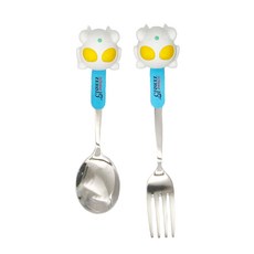 KiKimmy 兒童造型湯叉組, 304不鏽鋼材質, 耐熱, 湯匙4 x 15cm、叉子4 x 15.5cm, 超人力霸王傑洛, 1組