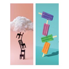 24mama 掛畫 二聯式 椅子 雲彩 豐富多彩 現代 辦公室 創作 水果冰淇淋 夏天 甜點 無框畫, 堆疊