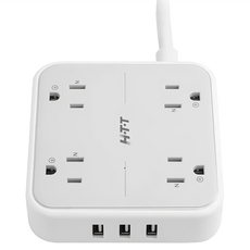 H-T-T 新幹線 1開 方桌延長線 3 USB 4個三孔插座 1.8M 線身, 白色 + 灰色, 1條