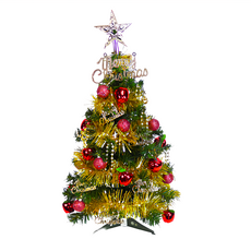 耶誕可愛經典綠色聖誕樹 紅蘋果金色系裝飾