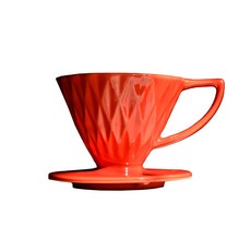 客噐 客氣 切子濾杯 有把, 大喜紅色 陶瓷材質 菱格溝槽設計, 1個, 單件, 1~2杯