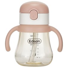 Edison PPSU吸管透明學習杯組 粉色 1入+ 重力球吸管1入, 240ml, 1組