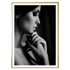 沉思 女性黑白照片藝術畫 有框, 金色