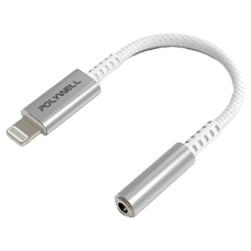 POLYWELL 寶利威爾 Lightning轉3.5mm音源耳機轉接線, PW15-W45-A370, 白色, 1條