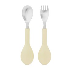 FlipGo 翻滾吧 不鏽鋼叉匙組, 食品級304不鏽鋼, 食品級聚丙烯PP, 36個月以上孩童適用, 檸檬黃, 湯匙+叉子, 2入
