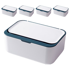 乾濕多用途濕巾口罩收納盒 防塵防蟲 PP材質, 白藍, 5個