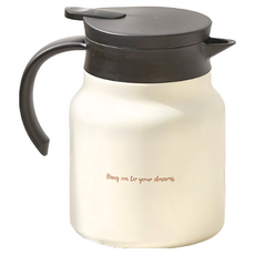 Hiromimi 不鏽鋼內瓷真空保溫壺 大容量 雙層真空保溫保冰 搭配7cm廣口徑, 輕甜奶油, 1L, 1個