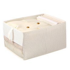 小麥購物 大容量布藝衣物折疊收納盒 38L, 1個, 米色 方格, 45 x 34 x 25cm
