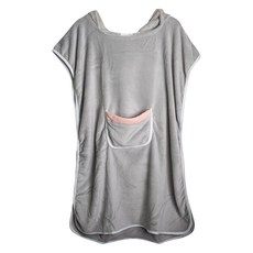 QIDINA 超吸水粉嫩親子珊瑚絨浴衣浴巾 G 成人款, 浴巾淺灰色 + 口袋顏色隨機, 1件